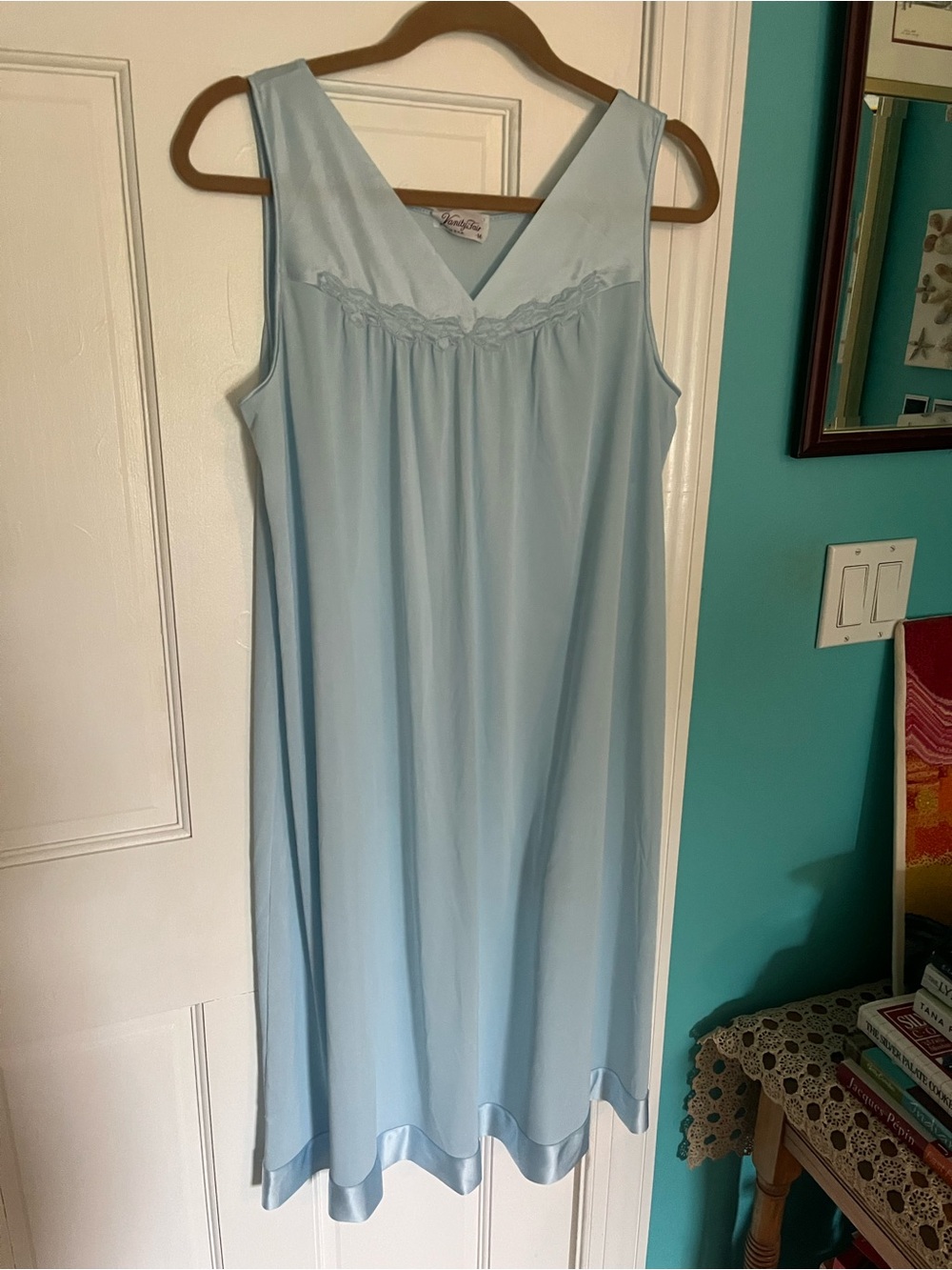 Vanity Fair Light Blue Sleeveless Lace-Trim Slip